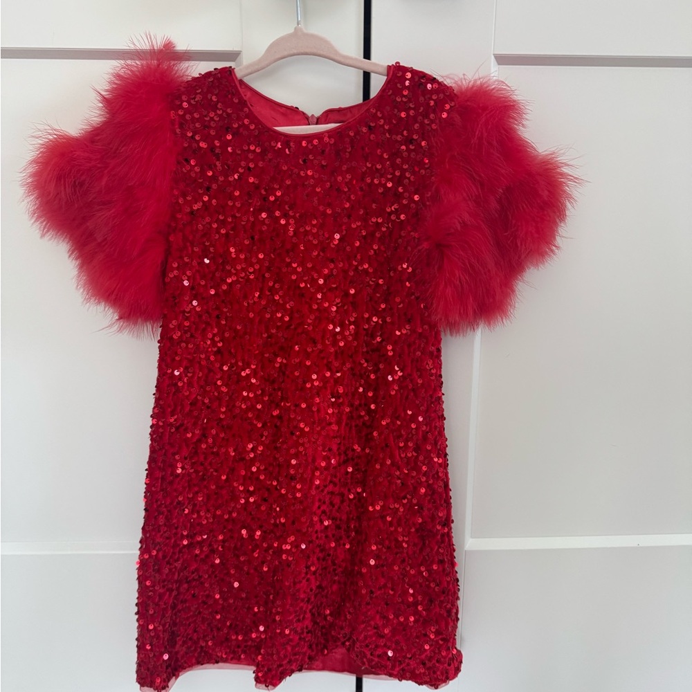Lola + The Boys Red Sequin and Feather dress in size 8